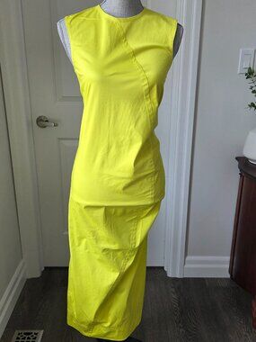 Sportmax Flourescent yellow asymmetic skirt crewneck zip back size 6